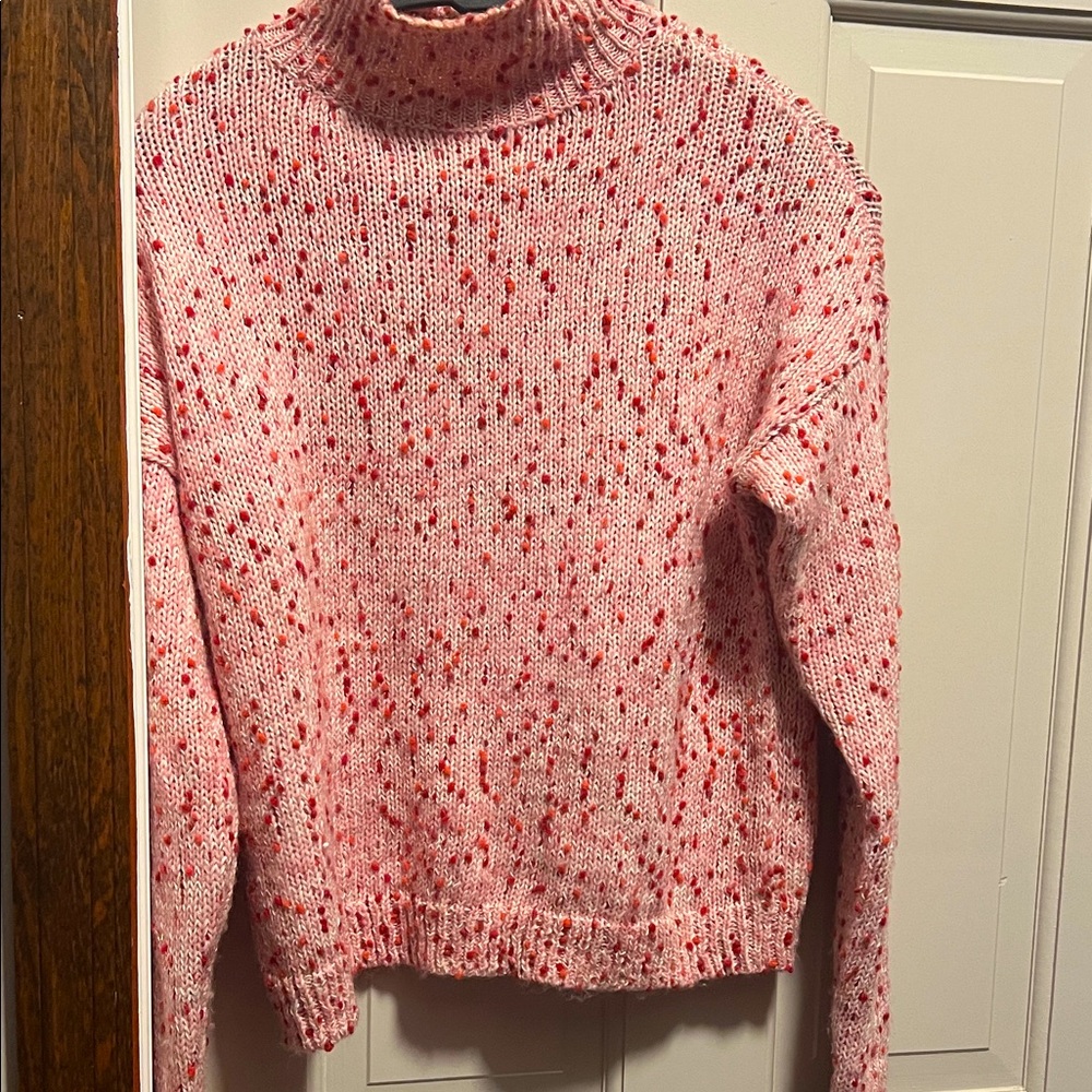 LC Lauren Conrad Speckled Pink and Red Cowl Sweater